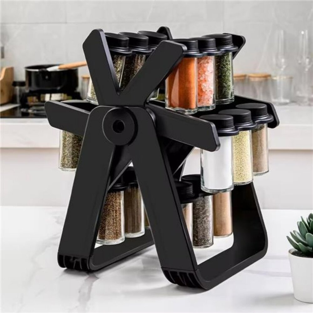 Rotating spice rack organizer with 18 glass jars 360 turntable kitchen storage s